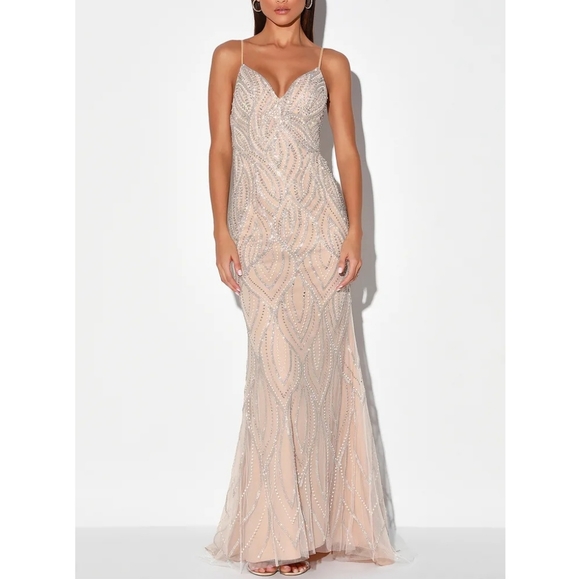 Lulus Dresses & Skirts - Luxe of a Lifetime Beige Beaded Mermaid Maxi Dress